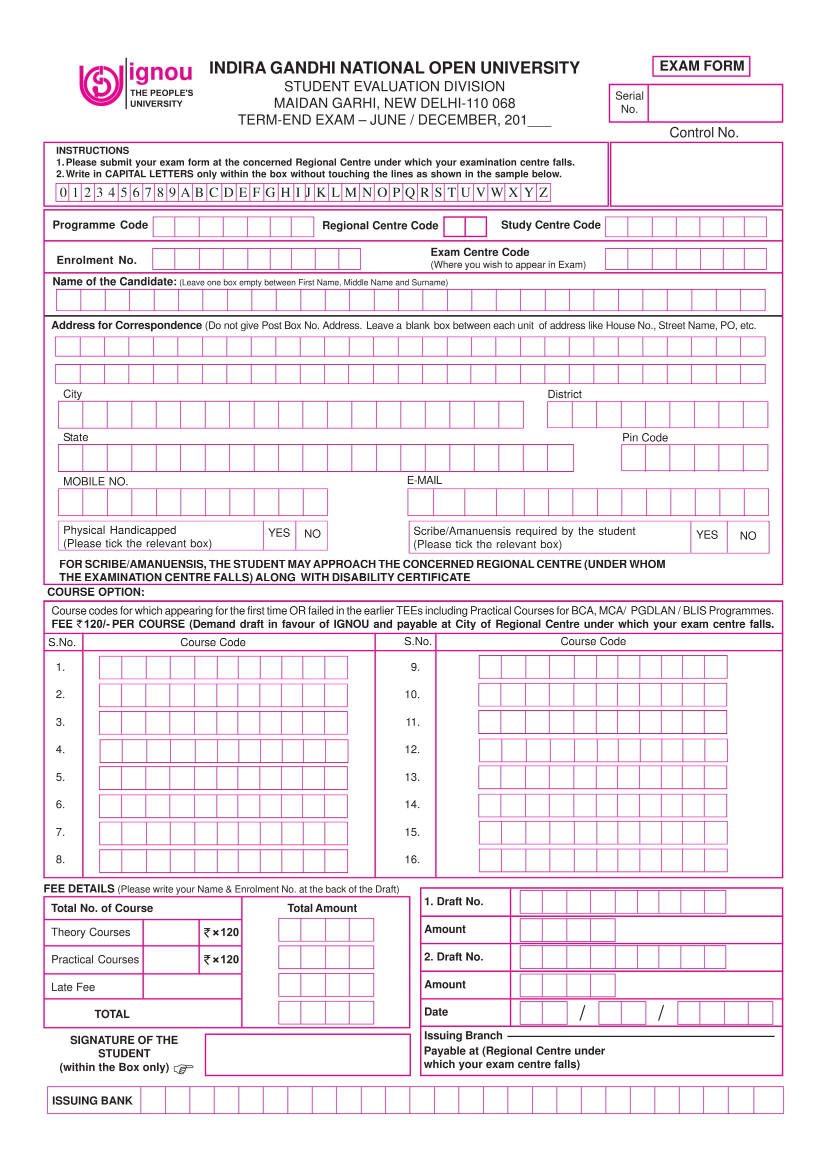 IGNOU Exam Form PDF