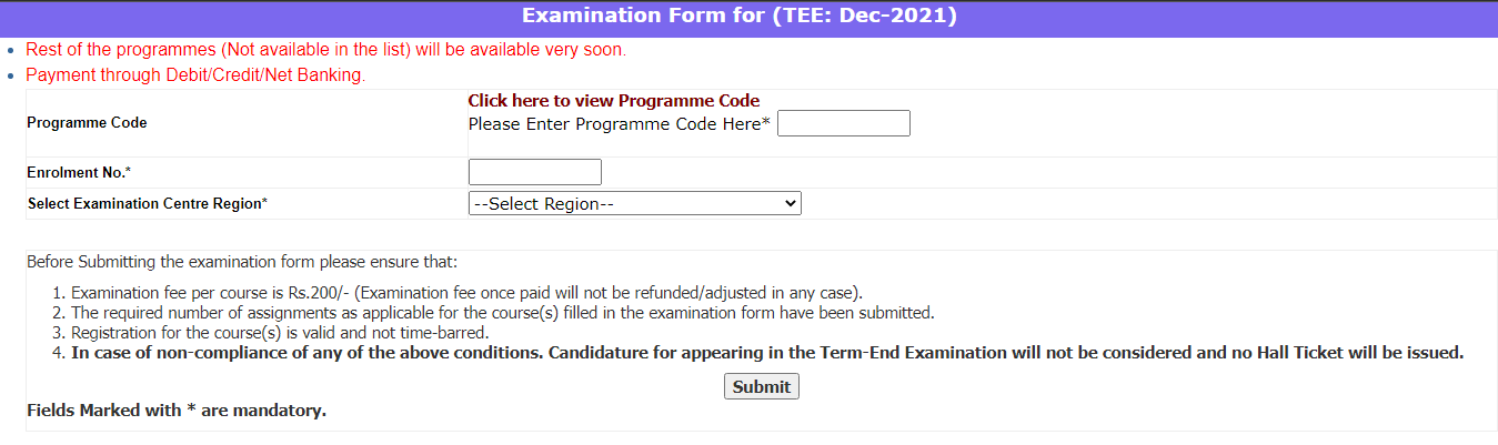 IGNOU Exam Form Portal