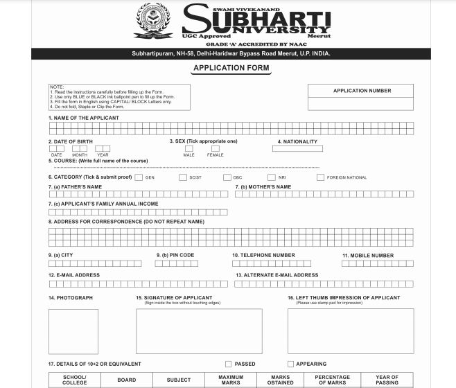 Subharti University Application Form