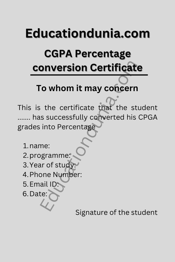 CGPA to Percentage Conversion Certificate
