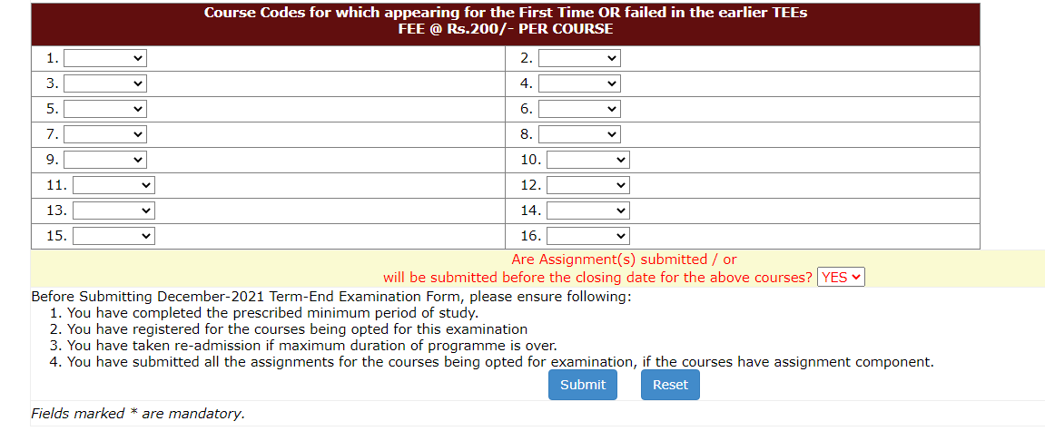 IGNOU Exam Form 2024
