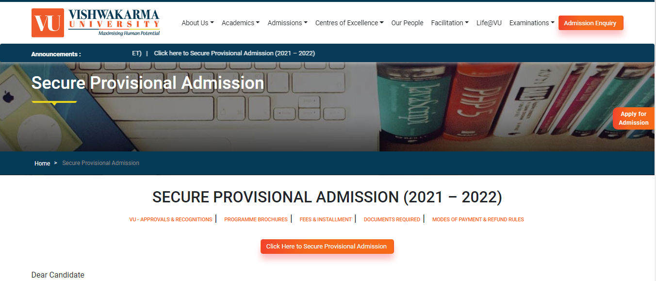 Vishkarma University Provissional Admission