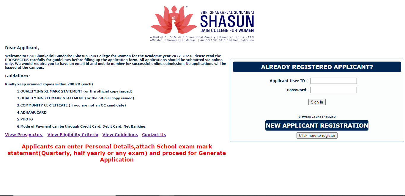 Shasun College Application Form