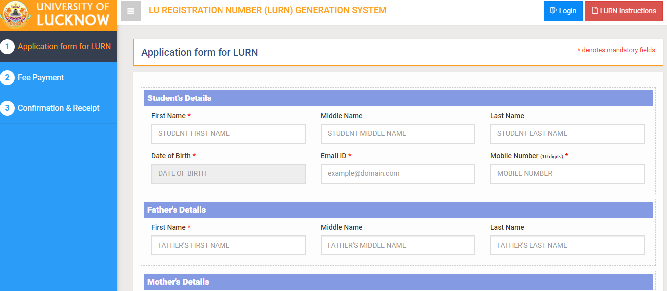 Lcknow university application form 